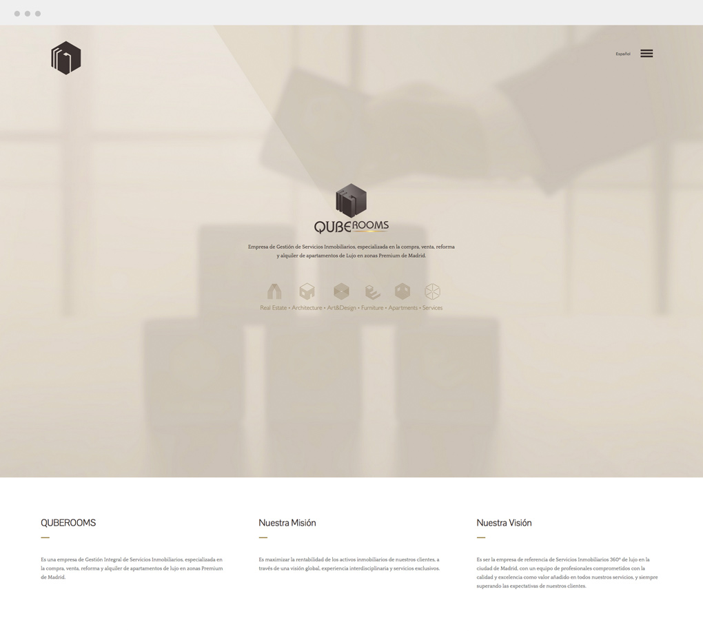 diseño de página web para QubeRooms sección Inicio